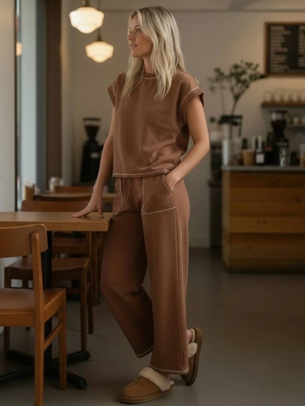 Sewn + Seen Scuba Trendy Lounge SET Brown. NWT